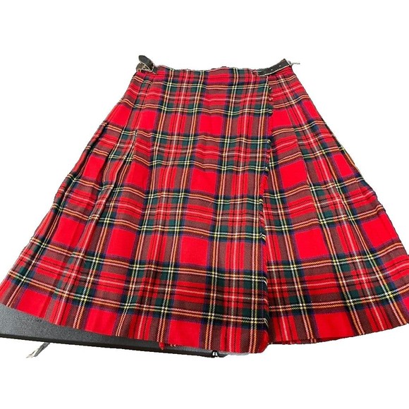 Vtg LAIRD PORTCH of SCOTLAND Red Tartan Plaid Wrap Kilt skirt Wool Skirt W 26 - Picture 1 of 15